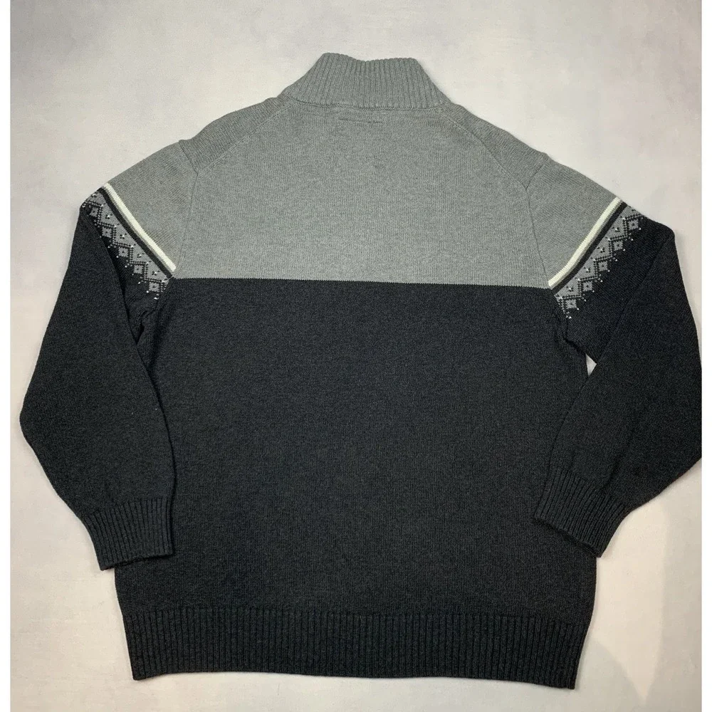 Weatherproof Vintage Sweater‎ Mens XL Gray 1/4 Zip Cotton Nordic Pattern